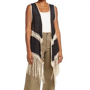 NWT Rain & Rose Long Fringe Vest Boho Crochet Sz S/M